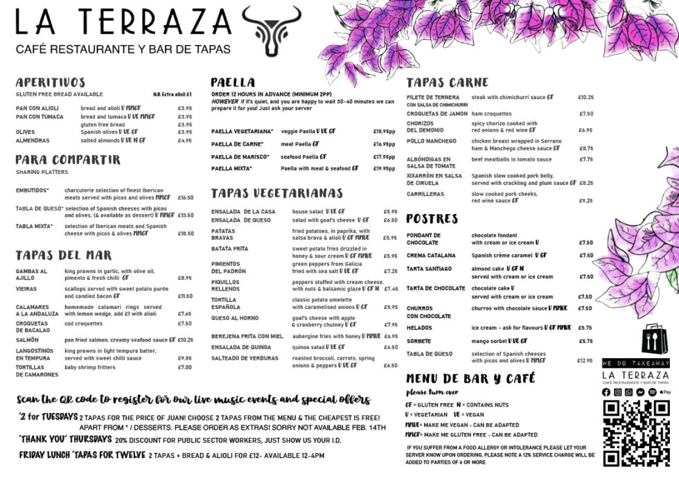 Menus La Terraza Tapas Bar